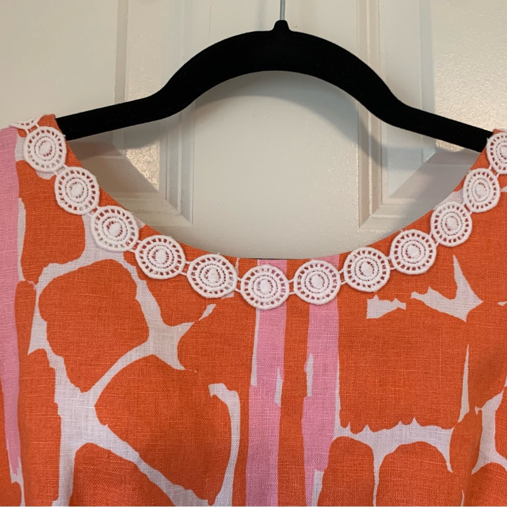 Lilly Pulitzer Pink Coral Sleeveless Mini Dress Giraffe Animal Print‎ Linen Sz 6 - Picture 4 of 15